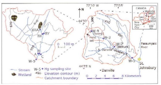 Fig 1. The Sleepers River Research Watershed and Hg sampling sites are shown
