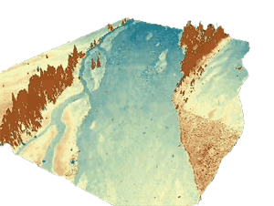 3D projection of LiDAR elevation data collected at Rowe Sanctuary (Click to view Animation)