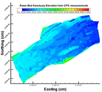 Elevation map of Rowe Sanctuary from ground GPS measurements