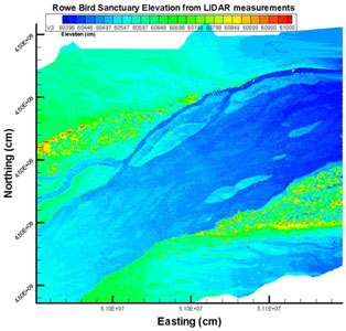 Elevation map of Rowe Sanctuary from LiDAR measurements