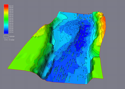 Animation of streaklines for modeled flow in Carbon Eddy in the Colorado River in Grand Canyon