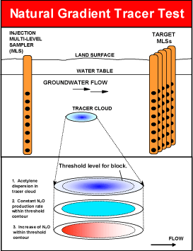 Diagramatic illustration of groundwater tracer test.